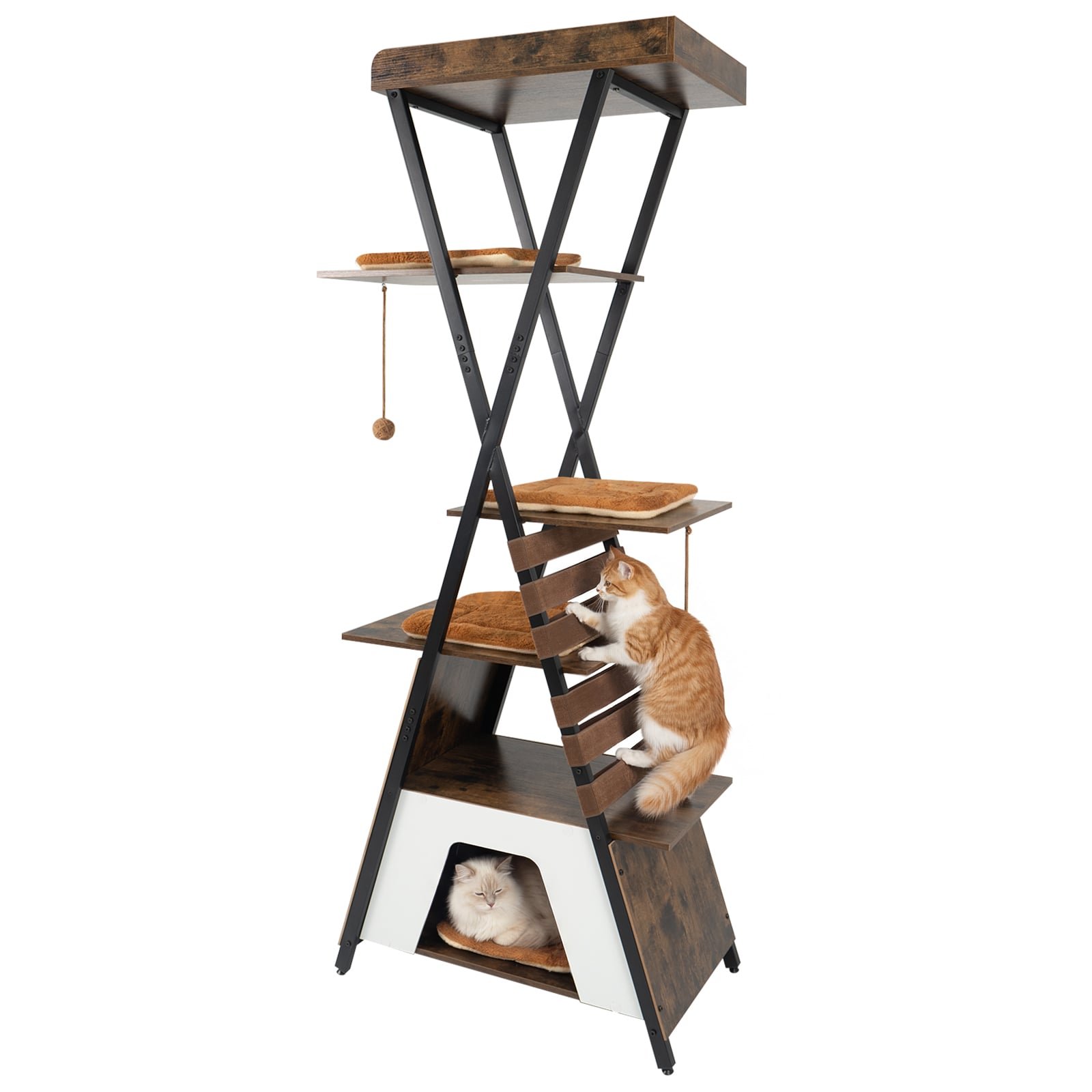 Aukšta kačių draskyklė-namelis su keliomis platformomis ir landa (Ruda)