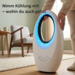 Bokštinis ventiliatorius be menčių su tyliu 36 dB veikimu ir LED apšvietimu
