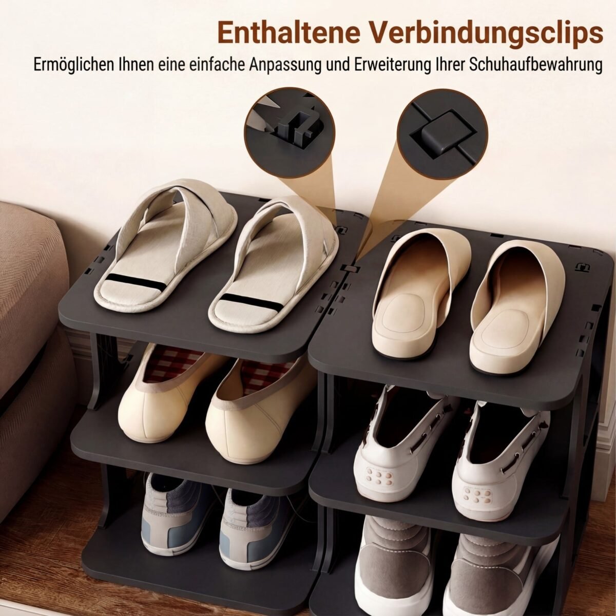 Daugiaaukštė modulinė batų lentyna 6 lygių (Juoda)