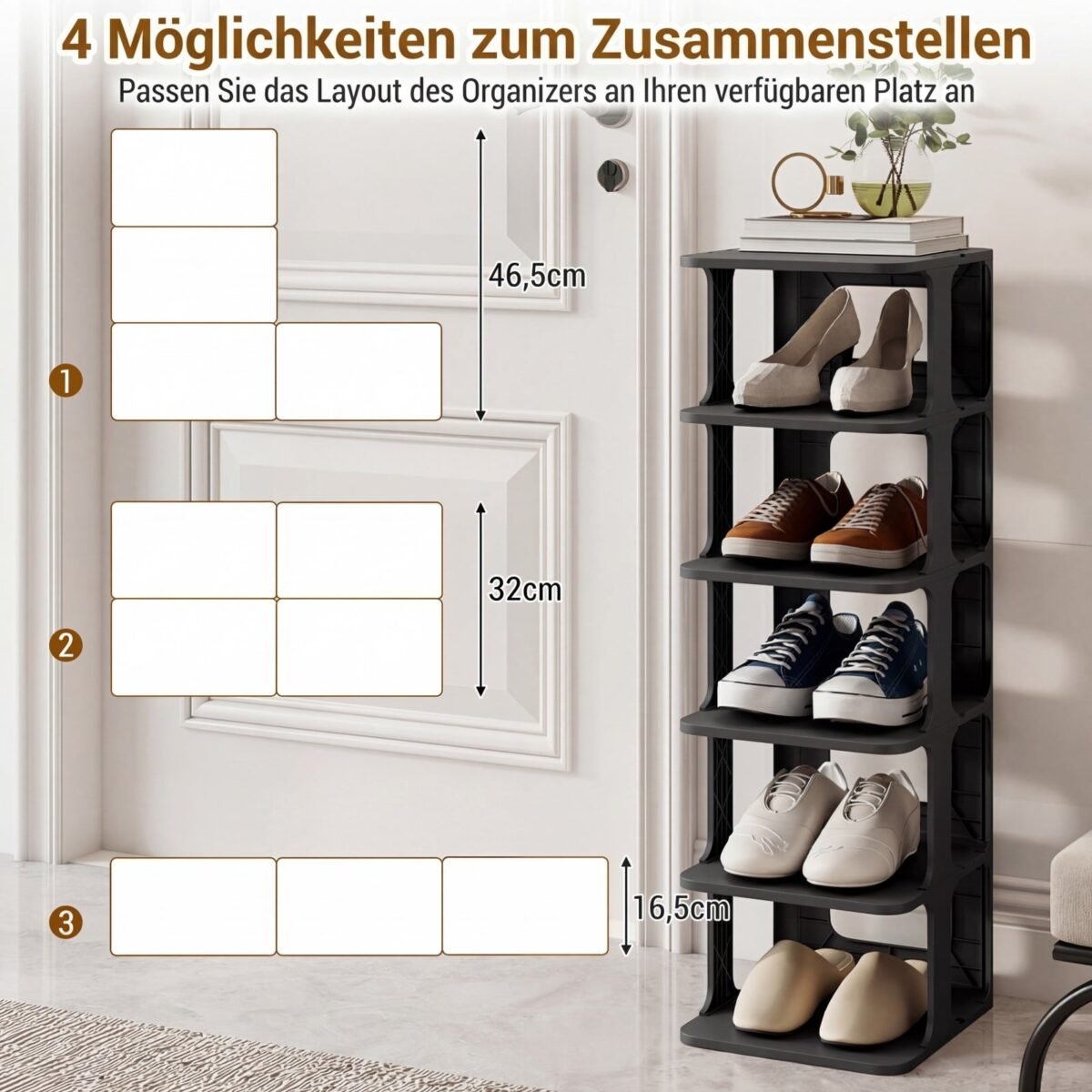 Daugiaaukštė modulinė batų lentyna 6 lygių (Juoda) – Paveikslėlis 3