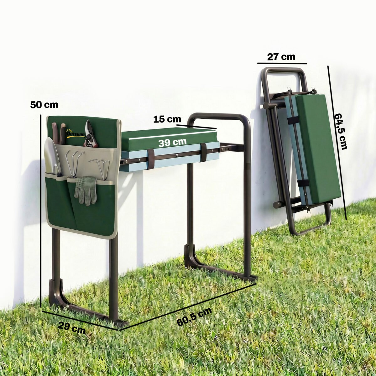 Daugiafunkcinė sodo kelių atrama ir sėdynė su storu paminkštinimu keliams ir stabiliomis išskleidžiamomis kojomis – Paveikslėlis 3