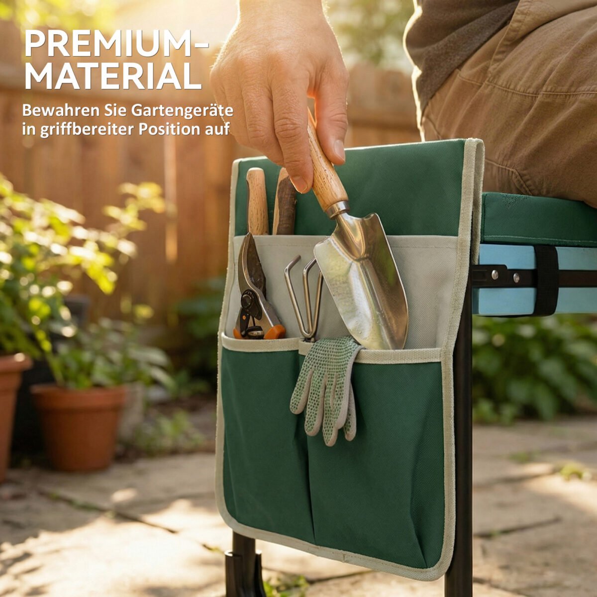 Daugiafunkcinė sodo kelių atrama ir sėdynė su storu paminkštinimu keliams ir stabiliomis išskleidžiamomis kojomis – Paveikslėlis 7