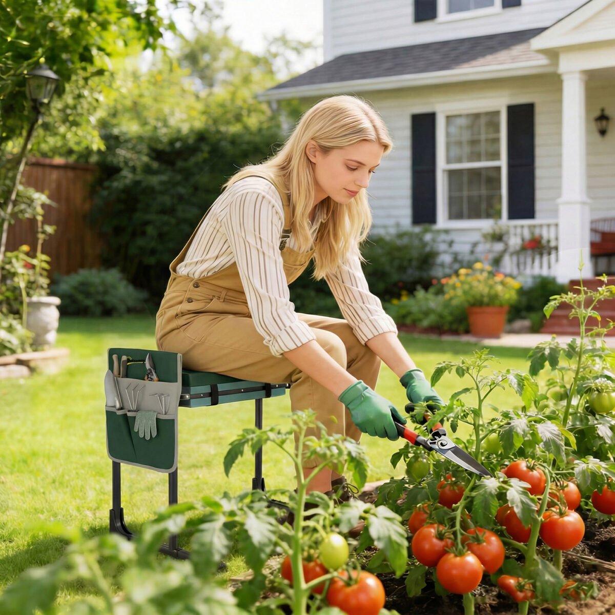 Daugiafunkcinė sodo kelių atrama ir sėdynė su storu paminkštinimu keliams ir stabiliomis išskleidžiamomis kojomis – Paveikslėlis 9