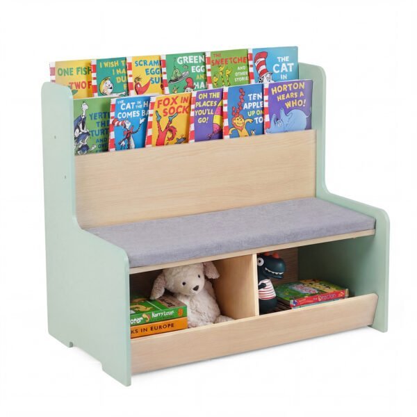 Daugiafunkcinė vaikų knygų lentyna su sėdimąja dėže (Žalia)
