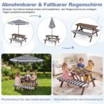 Daugiafunkcinis vaikiškas pikniko stalas su reguliuojamu ir nuimamu skėčiu nuo saulės (Mėlyna) – Paveikslėlis 3