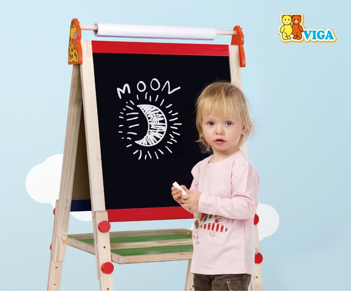 Didelė medinė dvipusė magnetinė piešimo lenta su stovu – Paveikslėlis 4