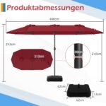 Didelis dvigubas sodo skėtis su stovu ir UV apsauga 400 x 212 cm (Vyno raudona)