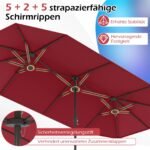 Didelis dvigubas sodo skėtis su stovu ir UV apsauga 400 x 212 cm (Vyno raudona)