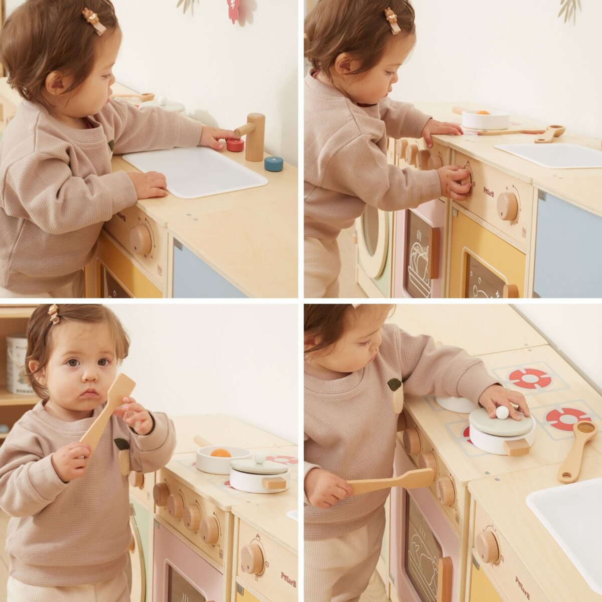 Didelis medinis virtuvės rinkinys su virykle, skalbykle ir šaldytuvu – Paveikslėlis 3