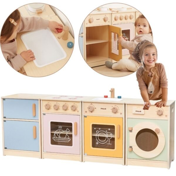 Didelis medinis virtuvės rinkinys su virykle