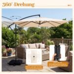 Didelis pakabinamas sodo skėtis su 360° pasukimu 250 x 250 cm (Smėlio)