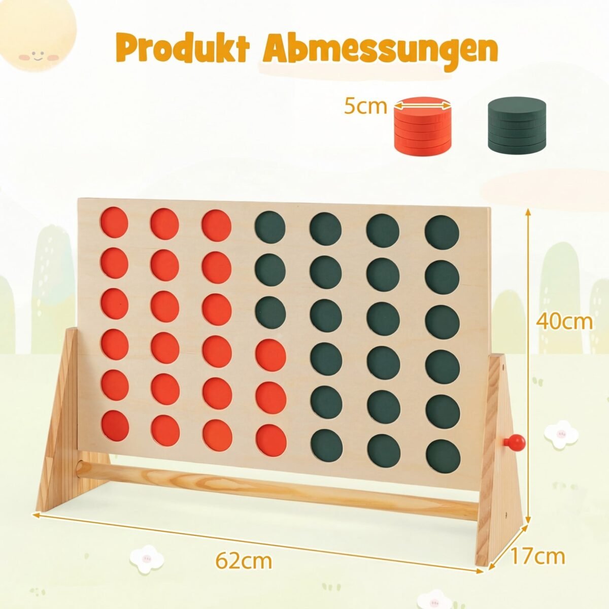 Didelis pušinės medienos žaidimas „Keturi iš eilės“ su 42 figūrėlėmis (Natūrali) – Paveikslėlis 2