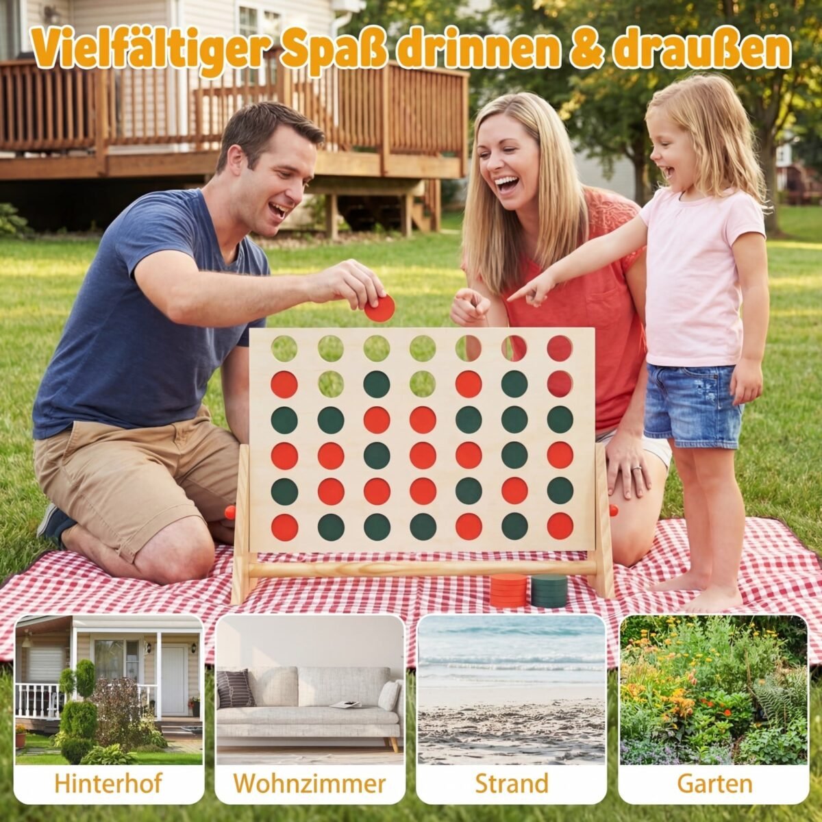 Didelis pušinės medienos žaidimas „Keturi iš eilės“ su 42 figūrėlėmis (Natūrali) – Paveikslėlis 3