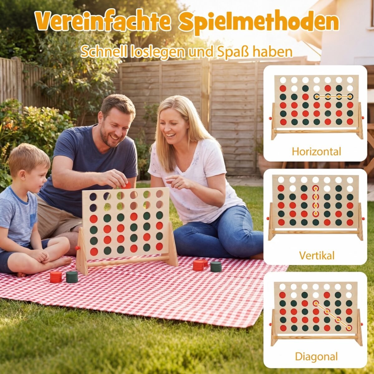 Didelis pušinės medienos žaidimas „Keturi iš eilės“ su 42 figūrėlėmis (Natūrali) – Paveikslėlis 4