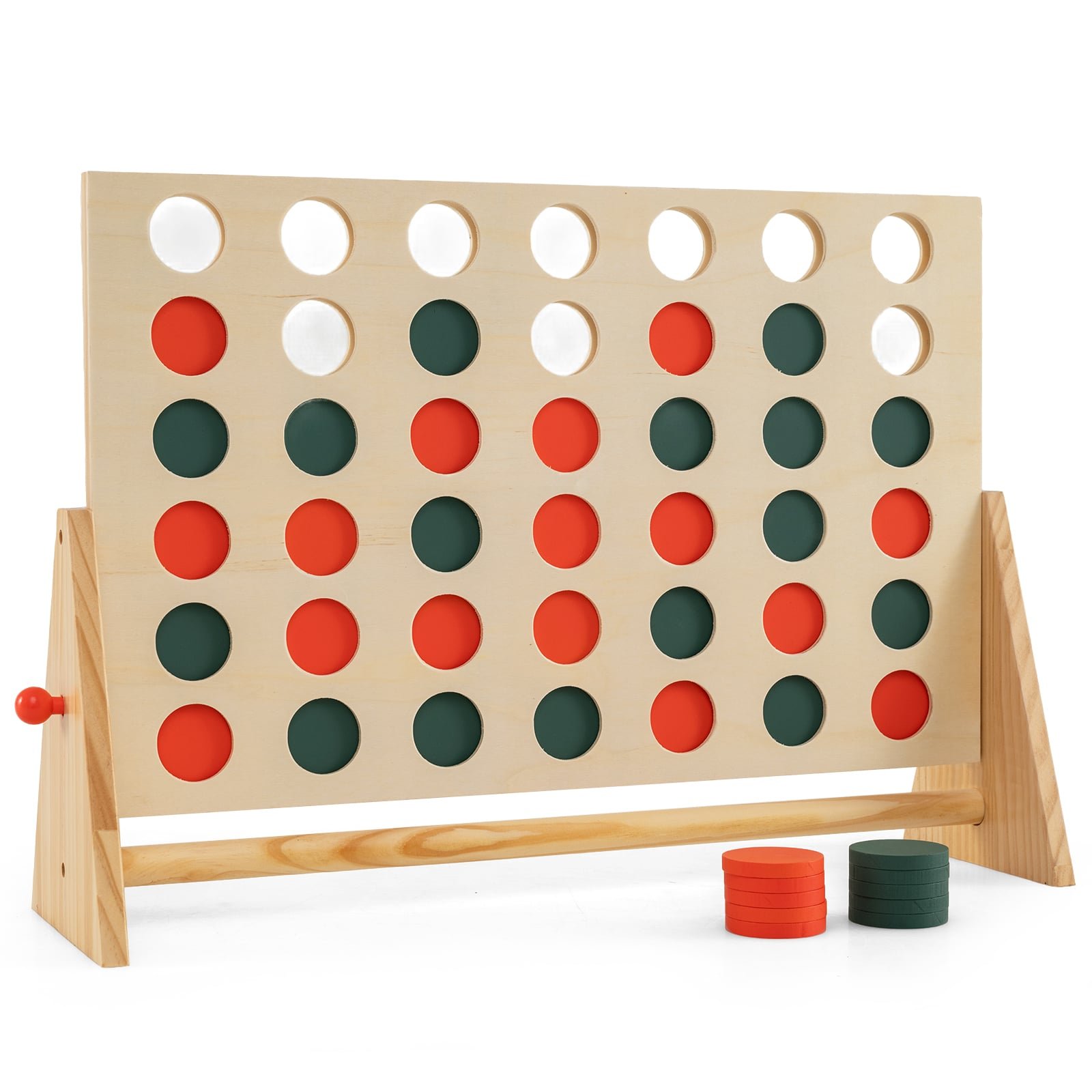 Didelis pušinės medienos žaidimas „Keturi iš eilės“ su 42 figūrėlėmis (Natūrali)