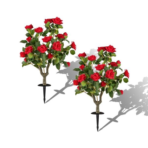 Dirbtinių rožių rinkinys su žemės smaigais (2 vnt.) (Raudona ir Žalia)