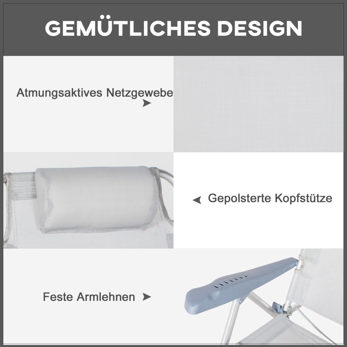 Dvi sulankstomos paplūdimio kėdės su 6 padėčių tinkliniu atlošu ir galvos atrama – Paveikslėlis 6