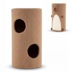 Dviaukštis kačių namelis su integruota sizalio draskykle (Ruda)