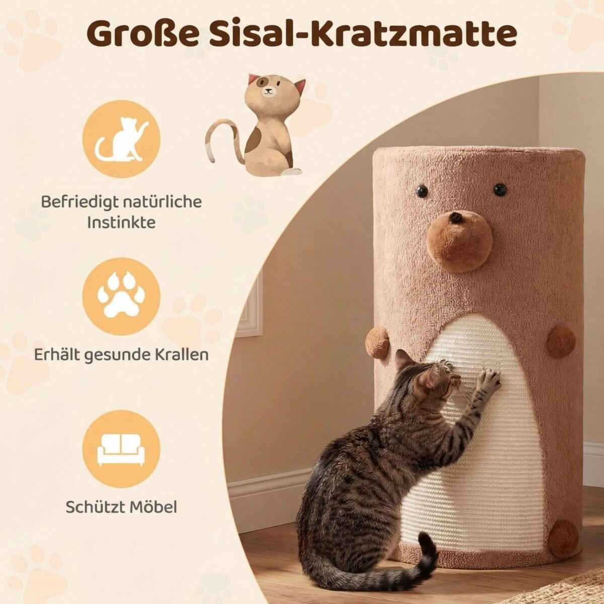 Dviaukštis kačių namelis su integruota sizalio draskykle (Ruda) – Paveikslėlis 3