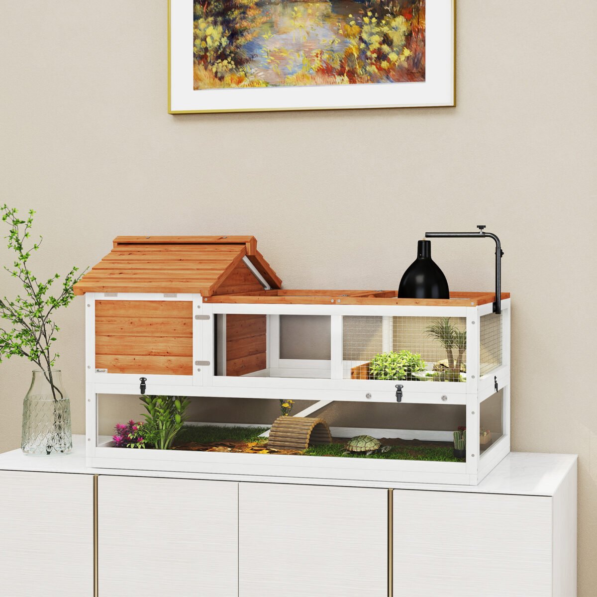 Dviaukštis vėžlių aptvaras su reguliuojamu lempos laikikliu – Paveikslėlis 2