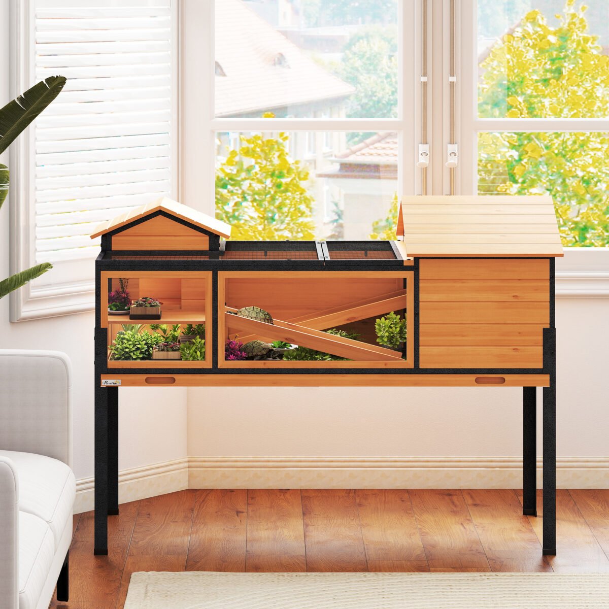 Dviaukštis vėžlių ir smulkių gyvūnų voljeras su dviem atskirtomis zonomis ir langais – Paveikslėlis 8