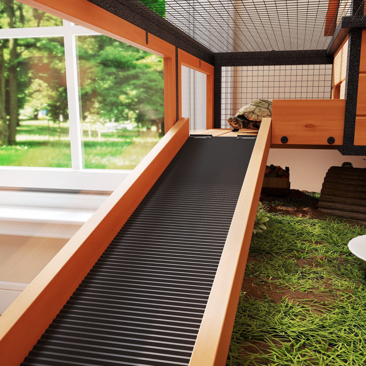 Dviaukštis vėžlių ir smulkių gyvūnų voljeras su dviem atskirtomis zonomis ir langais – Paveikslėlis 9