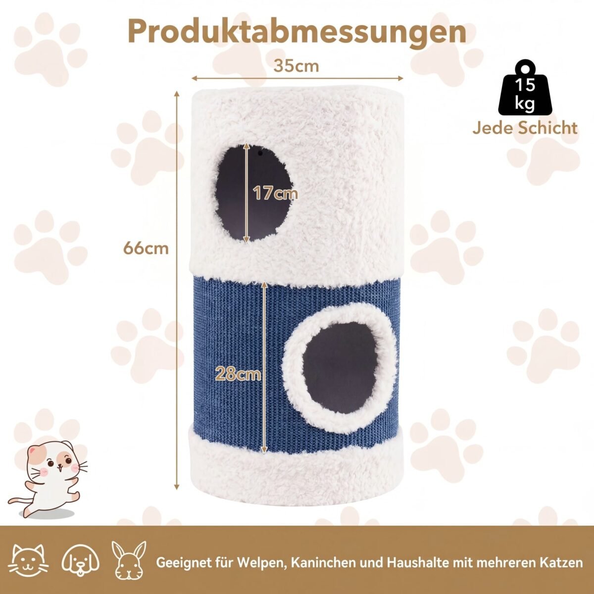 Dviejų aukštų kačių namelis su sizaline draskykle (Mėlyna ir balta) – Paveikslėlis 2