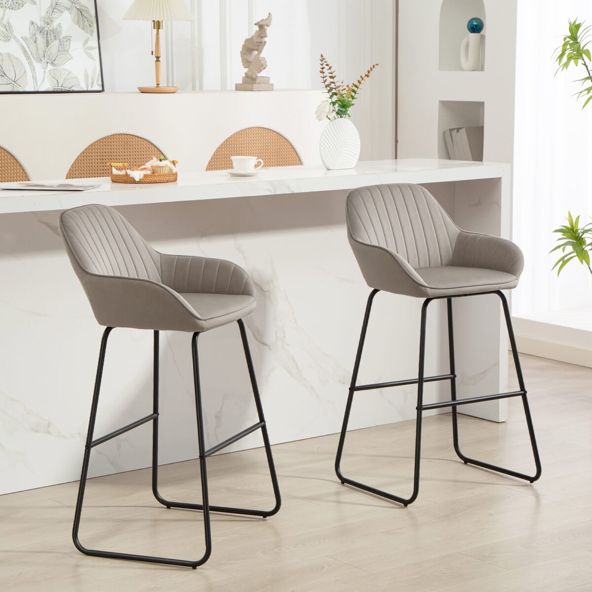Dviejų patogių baro kėdžių komplektas su metalinėmis kojomis – Paveikslėlis 2