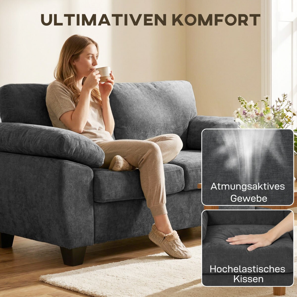 Dviejų vietų šenilinė sofa su storu spyruokliniu paminkštinimu – Paveikslėlis 4