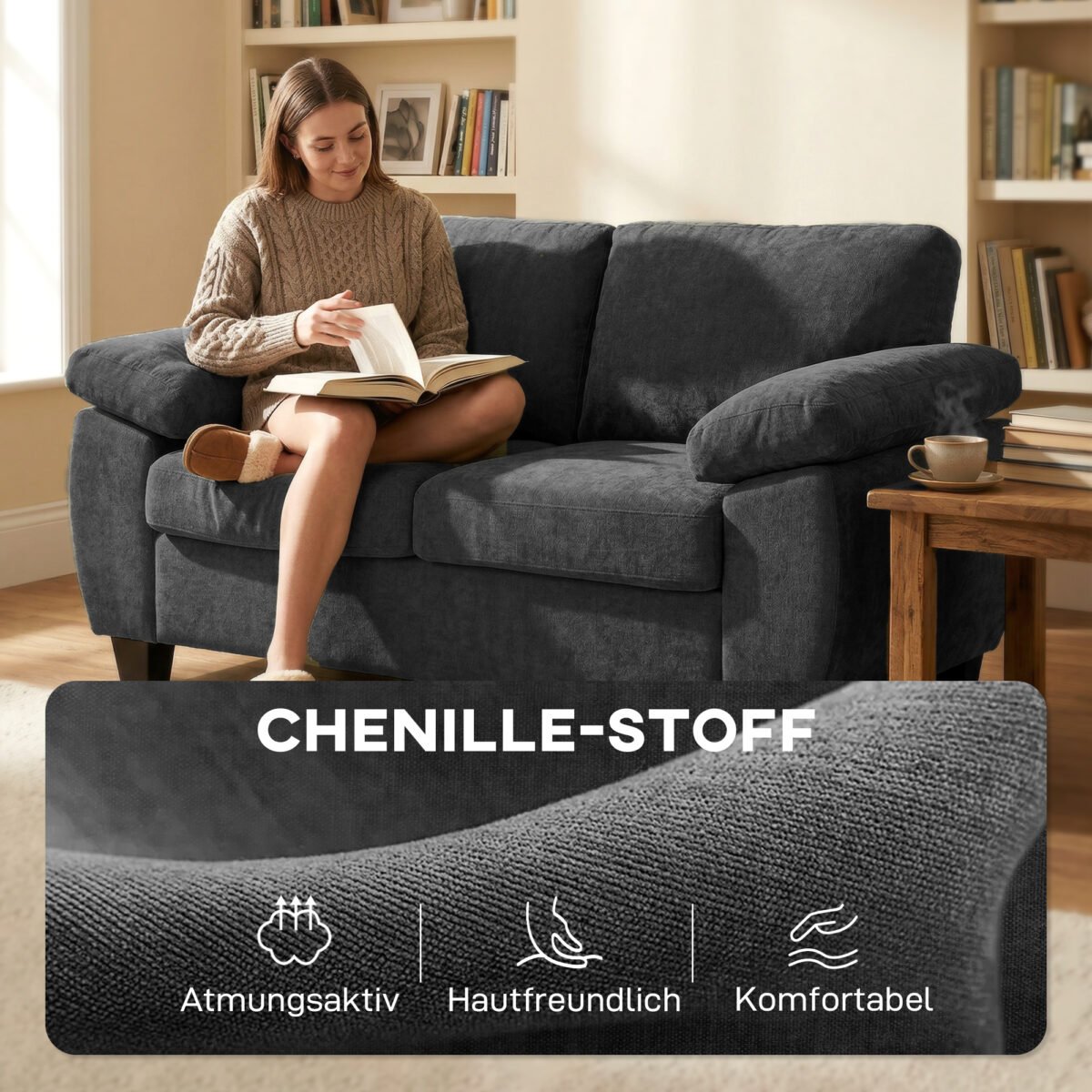 Dviejų vietų šenilinė sofa su storu spyruokliniu paminkštinimu – Paveikslėlis 5