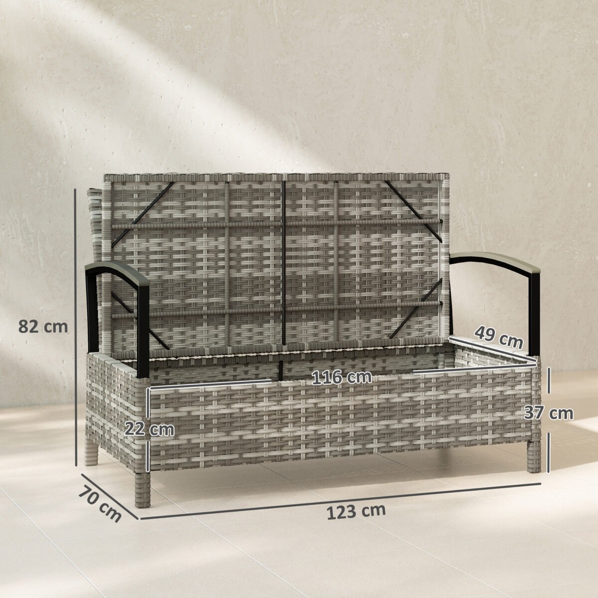 Dviejų vietų sodo suoliukas su daiktadėže – Paveikslėlis 3