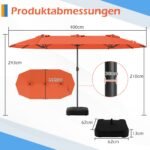 Dvigubas lauko skėtis su stovu 400 x 212 cm (Oranžinė) – Paveikslėlis 2