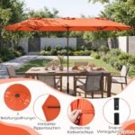 Dvigubas lauko skėtis su stovu 400 x 212 cm (Oranžinė) – Paveikslėlis 4