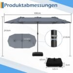 Dvigubas saulės skėtis su tvirtu pagrindu 400 x 212 cm (Pilka) – Paveikslėlis 2