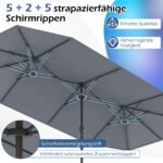 Dvigubas saulės skėtis su tvirtu pagrindu 400 x 212 cm (Pilka) – Paveikslėlis 3