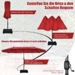 Dvigubas sodo skėtis su rankena ir UV apsauga 470 cm (Vyno raudona) – Paveikslėlis 3