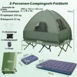 Dvivietė turistinė palapinė-lova su pripučiamu čiužiniu ir miegmaišiais 5-in-1(Žalia)