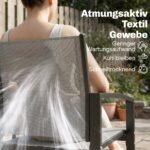 Dvivietis sodo suoliukas su atlošu, porankiais ir integruotu stikliniu dviejų pakopų staliuku