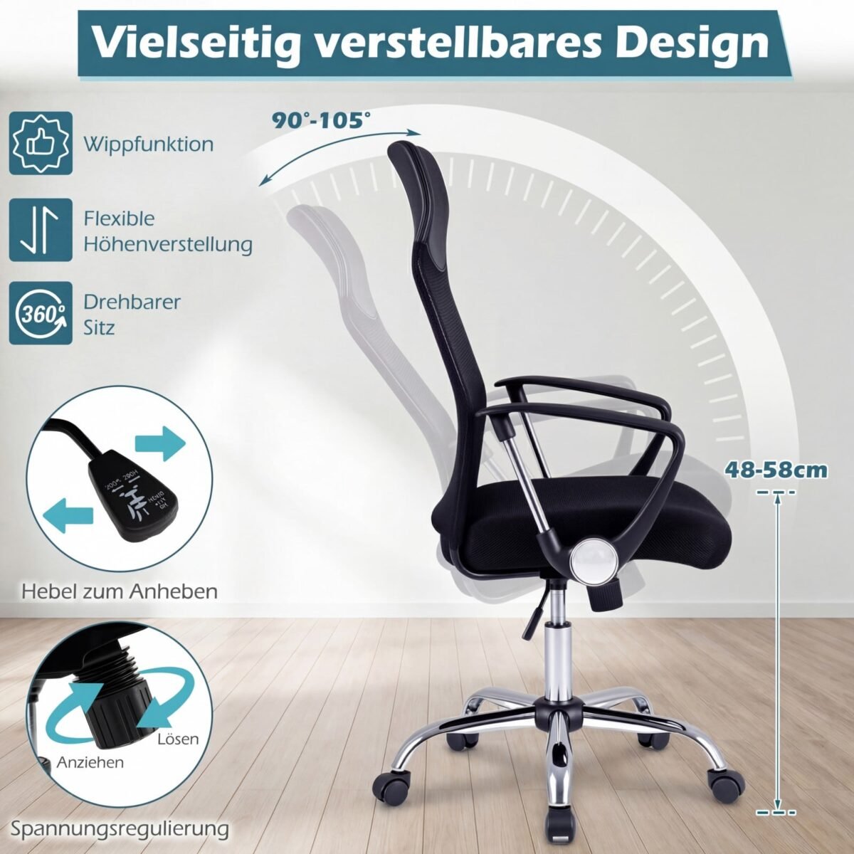 Ergonominė biuro supamoji kėdė (Juoda) – Paveikslėlis 4