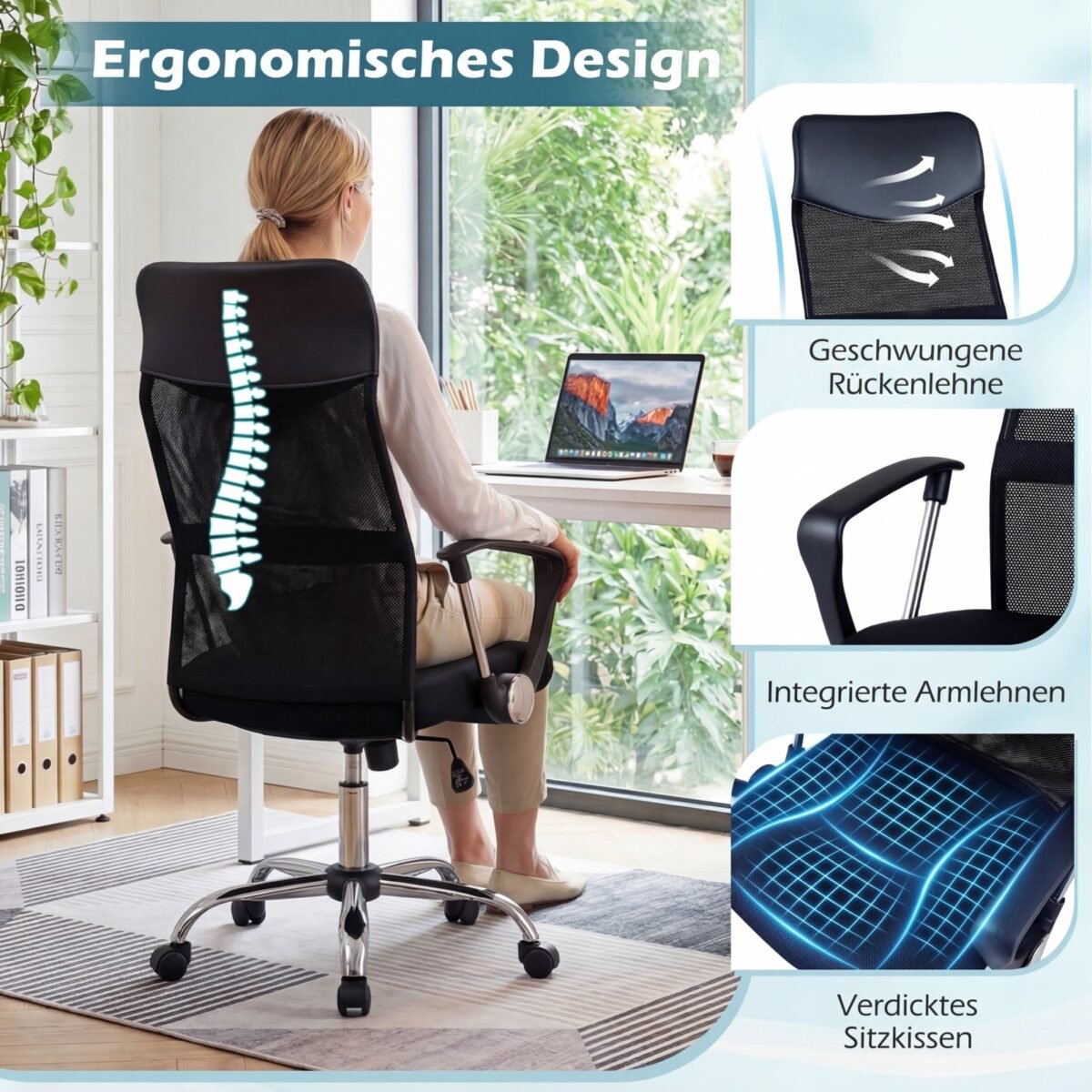 Ergonominė biuro supamoji kėdė (Juoda) – Paveikslėlis 5