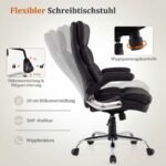 Ergonominė biuro kėdė su atlenkiamais porankiais ir supimo funkcija (Juoda) – Paveikslėlis 4