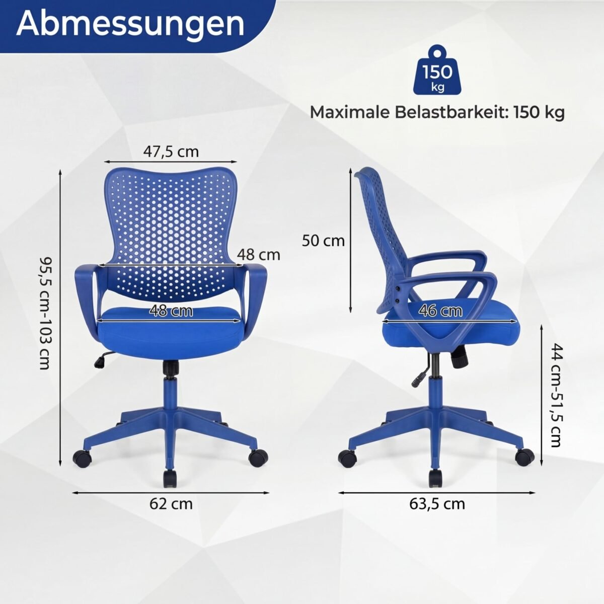 Ergonominė biuro kėdė su kvėpuojančiu tinklelio atlošu (Mėlyna) – Paveikslėlis 2