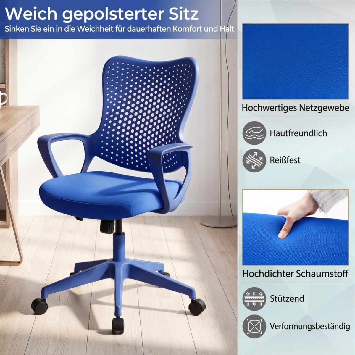 Ergonominė biuro kėdė su kvėpuojančiu tinklelio atlošu (Mėlyna) – Paveikslėlis 4