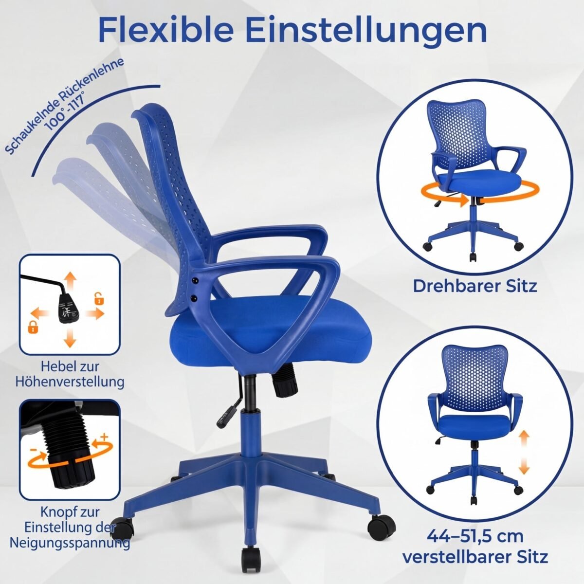 Ergonominė biuro kėdė su kvėpuojančiu tinklelio atlošu (Mėlyna) – Paveikslėlis 5