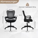 Ergonominė biuro kėdė su orui pralaidžiu tinkliniu atlošu ir reguliuojamu aukščiu (Juoda) – Paveikslėlis 2