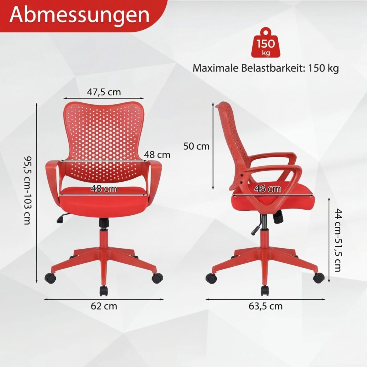 Ergonominė biuro kėdė su tinkliniu atlošu ir reguliuojamu aukščiu (Raudona) – Paveikslėlis 2