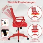 Ergonominė biuro kėdė su tinkliniu atlošu ir reguliuojamu aukščiu (Raudona) – Paveikslėlis 5