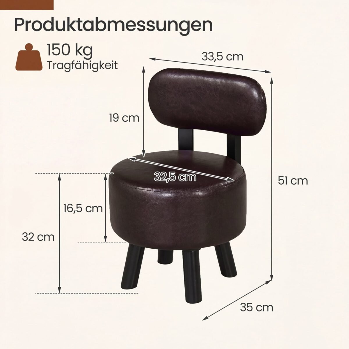 Ergonomiškas pufas su atlošu ir medinėmis kojomis (Juoda) – Paveikslėlis 2