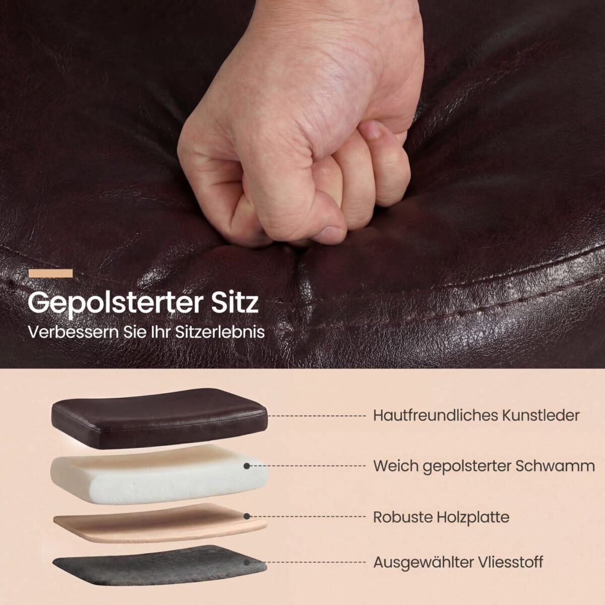 Ergonomiškas pufas su atlošu ir medinėmis kojomis (Juoda) – Paveikslėlis 4