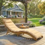 Ergonomiškas sulankstomas sodo gultas iš akacijos medienos su paminkštinimu ir galvos atrama – Paveikslėlis 2